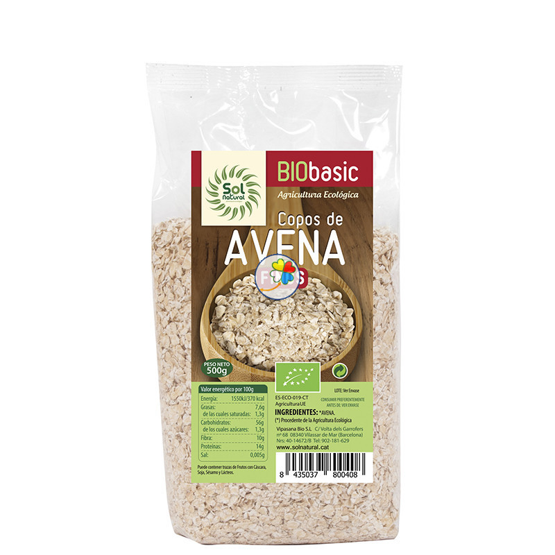 COPOS DE AVENA FINOS BIO 500Gr. SOL NATURAL