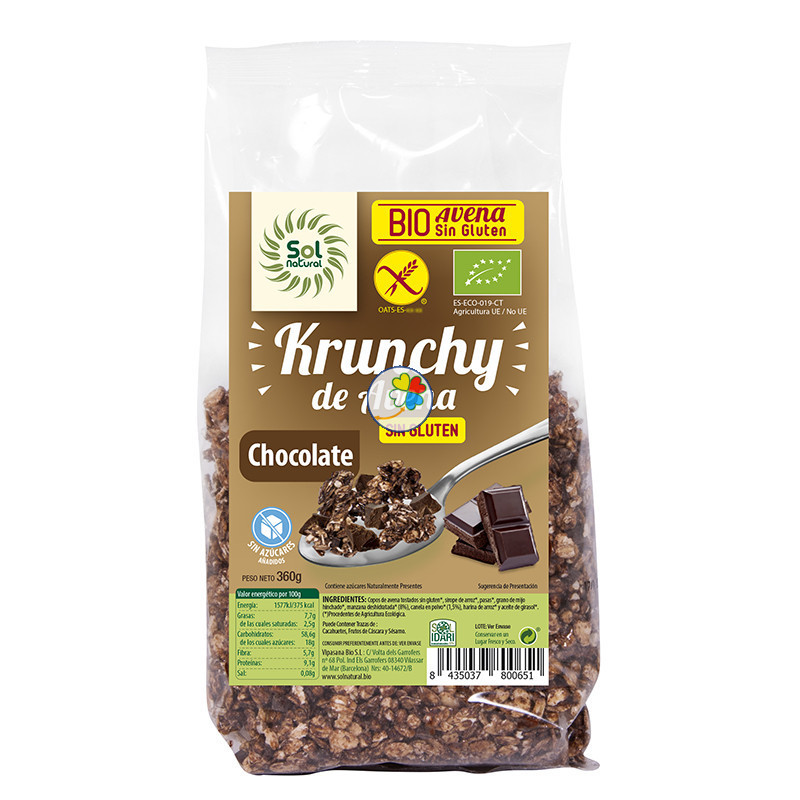 KRUNCHY AVENA S/G CHOCOLATE BIO 350Gr. SOL NATURAL