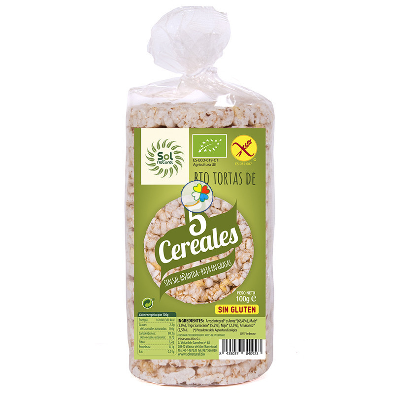 TORTAS DE 5 CEREALES BIO S/G 100Gr. SOL NATURAL