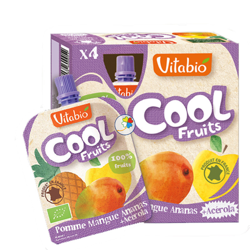 VITABIO COOL FRUITS MANZANA-MANGO-PIÑA BIO 4x90Gr. BABYBIO