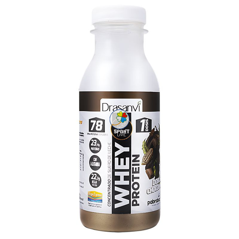 BOTELLA MONODOSIS WHEY PROTEIN CONC. DOBLE CHOCO. 30G DRASANVI