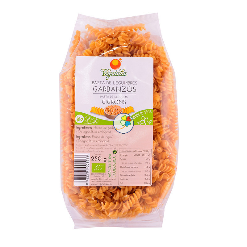 ESPIRALES DE GARBANZOS SIN GLUTEN BIO 250Gr. VEGETALIA