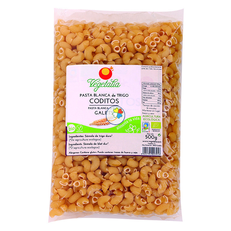 BIO CODITOS (PASTA BLANCA BIOLOGICA) 500Gr. VEGETALIA