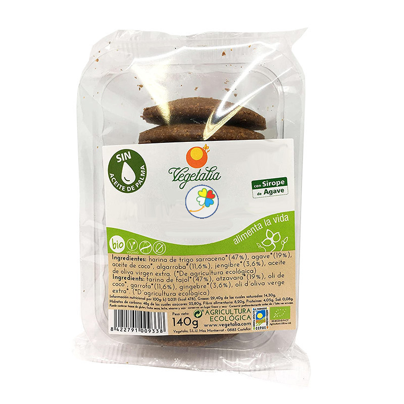 COOKIES SARRACENO, ALGARROBA, ALMENDRA AGAVE BIO 140Gr. VEGETALIA