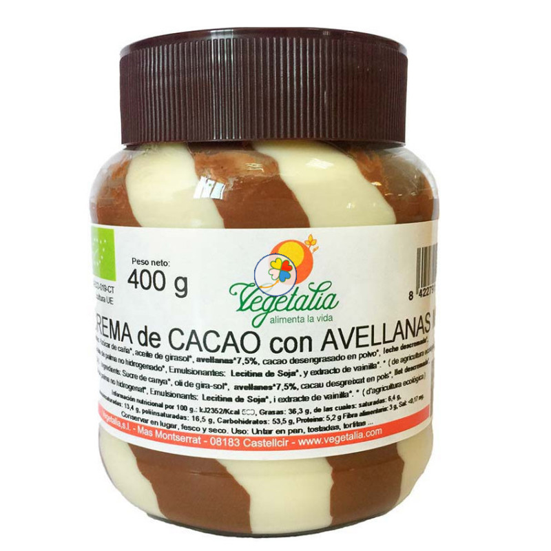 BIO CREMA DE CACAO CON AVELLANAS MIXTA 400Gr. VEGETALIA