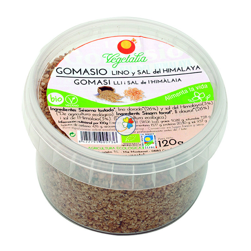 GOMASIO LINO DORADO y SAL DEL HIMALAYA TARRINA 120Gr. VEGETALIA