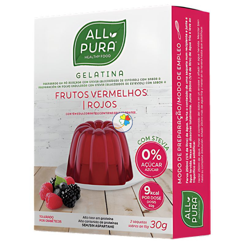 GELATINA FRUTOS ROJOS CON STEVIA 2 X 15GR ALL PURA