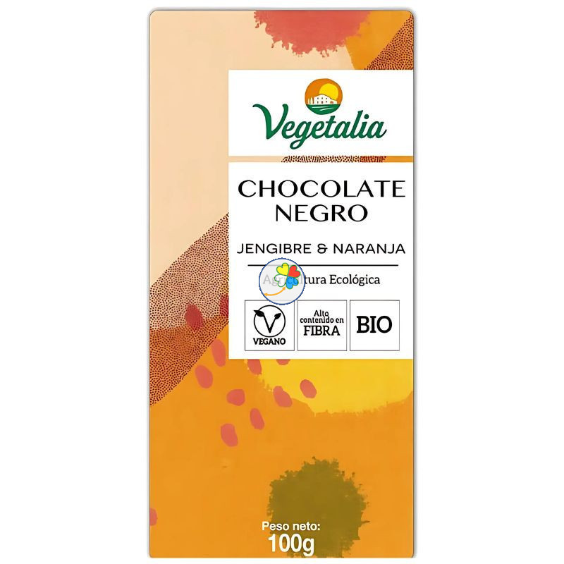 CHOCOLATE NEGRO CON JENGIBRE y NARANJA 100Gr. VEGETALIA