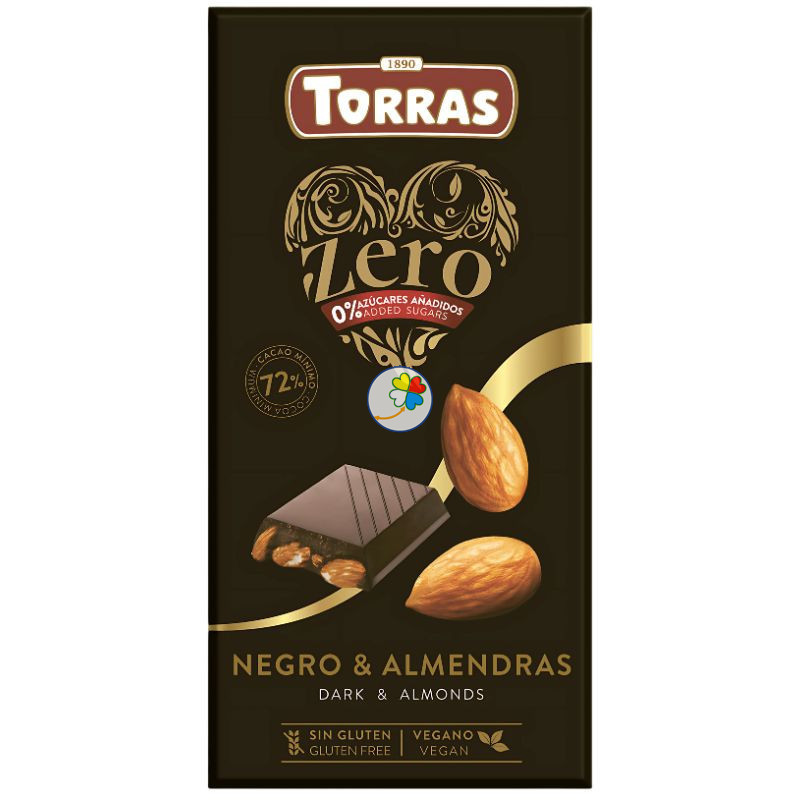 CHOCOLATE NEGRO ZERO CON ALMENDRAS 72% TORRAS