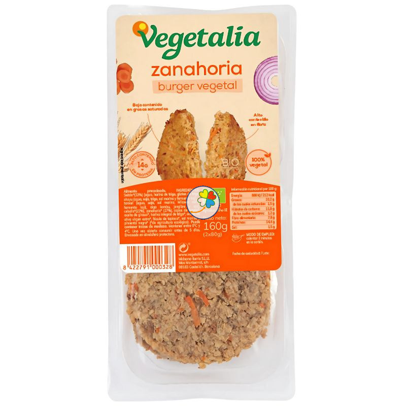 VEGEBURGUER SEITÁN Y ZANAHORIA BIO 160GR VEGETALIA