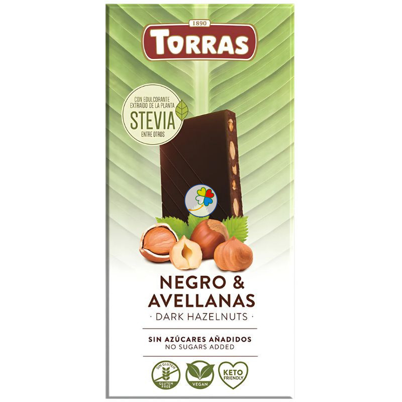 STEVIA CHOCOLATE NEGRO CON AVELLANAS 125GR TORRAS