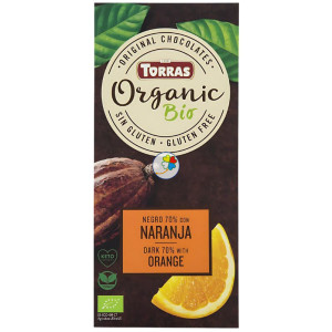 CHOCOLATE NEGRO ORGÁNICO 70% CACAO CON NARANJA 100GR TORRAS