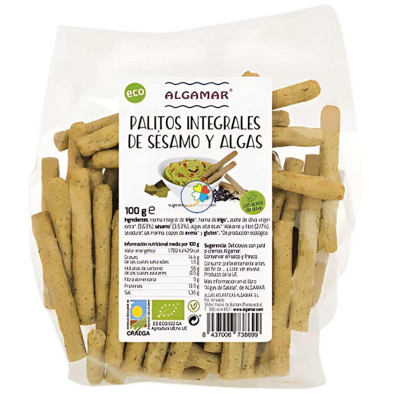 PALITOS INTEGRALES DE SÉSAMO Y ALGAS BIO 100G ALGAMAR PALITOS INTEGRALES DE SÉSAMO Y ALGAS BIO 100G ALGAMAR