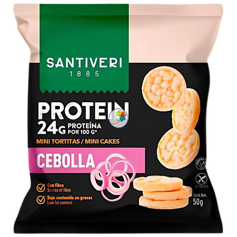 MINI TORTITAS 24% PROTEÍNA CON CEBOLLA 50G SANTIVERI MINI TORTITAS 24% PROTEÍNA CON CEBOLLA 50G SANTIVERI