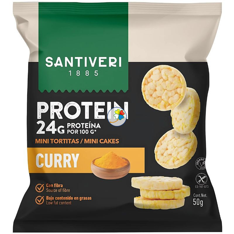 MINI TORTITAS 24% PROTEÍNA CON CURRY 50G SANTIVERI MINI TORTITAS 24% PROTEÍNA CON CURRY 50G SANTIVERI