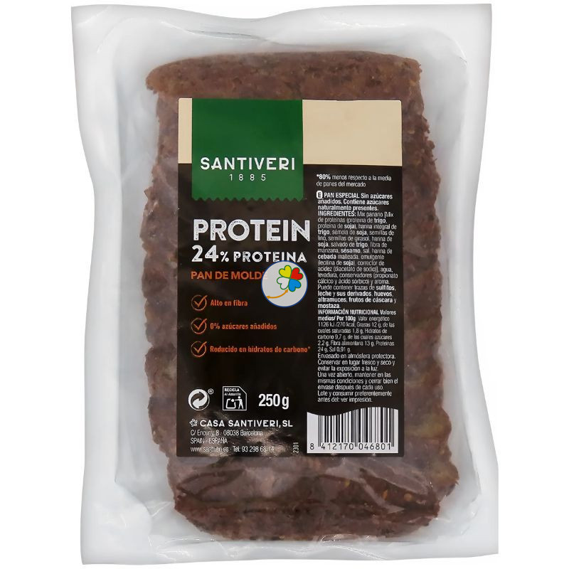 PAN DE MOLDE PROTEICO 250G SANTIVERI PAN DE MOLDE PROTEICO 250G SANTIVERI