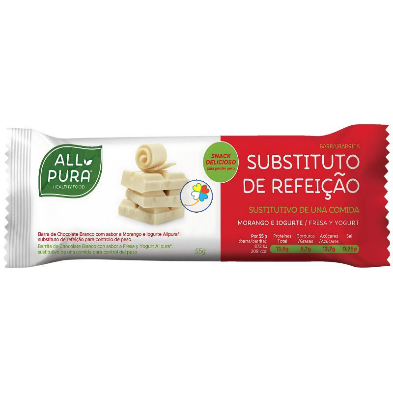 BARRITA DE CHOCOLATE BLANCO SABOR FRESA Y YOGURT 55G ALL PURA