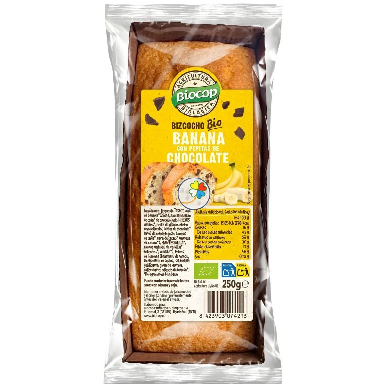 BIZCOCHO DE BANANA CON PEPITAS DE CHOCOLATE 250G BIOCOP