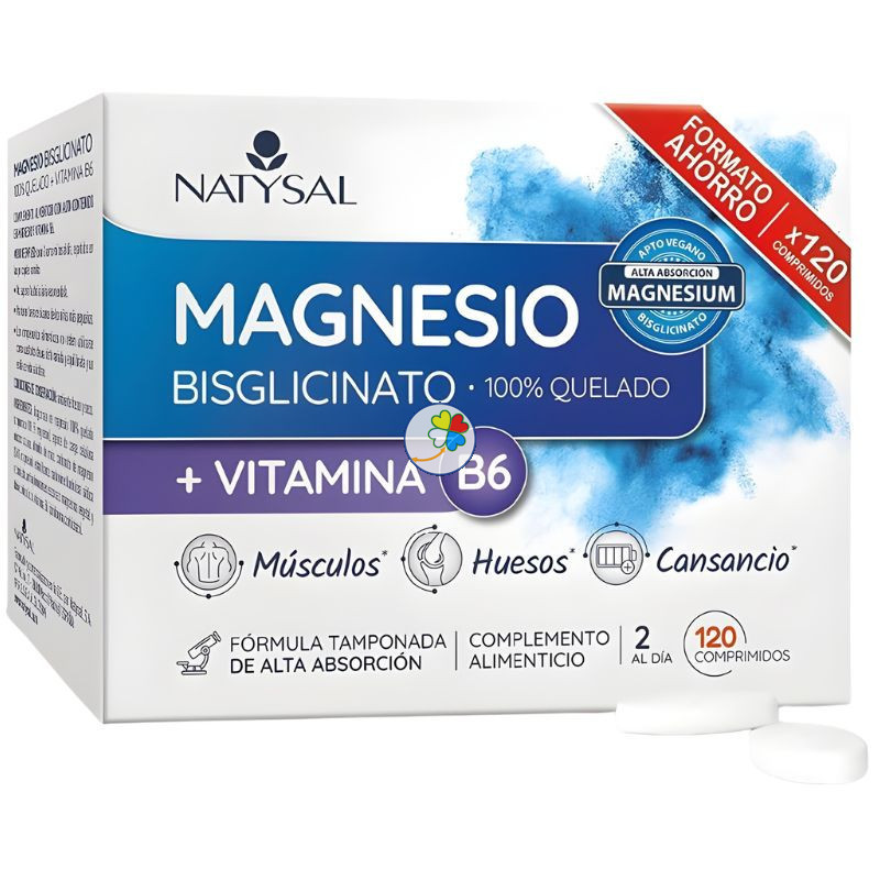 MAGNESIO BISGLICINATO QUELADO + B6 120 COMPRIMIDOS NATYSAL