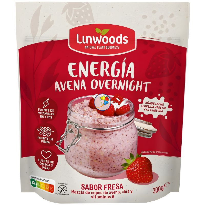 AVENA PROTEÍNA OVERNIGHT SABOR FRESA 300G LINWOODS