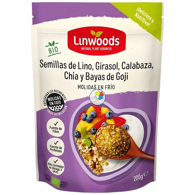 SEMILLAS DE LINO MOLIDAS CON 4 SEMILLAS BIO 200G LINWOODS