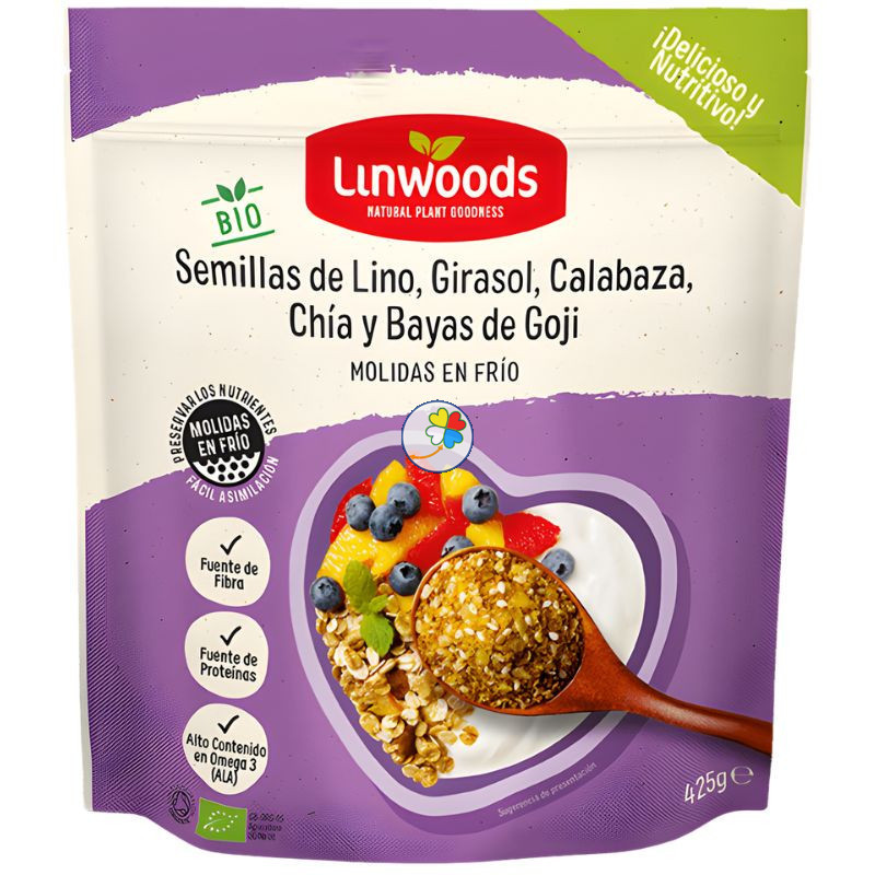 SEMILLAS DE LINO MOLIDAS CON 4 SEMILLAS BIO 425G LINWOODS