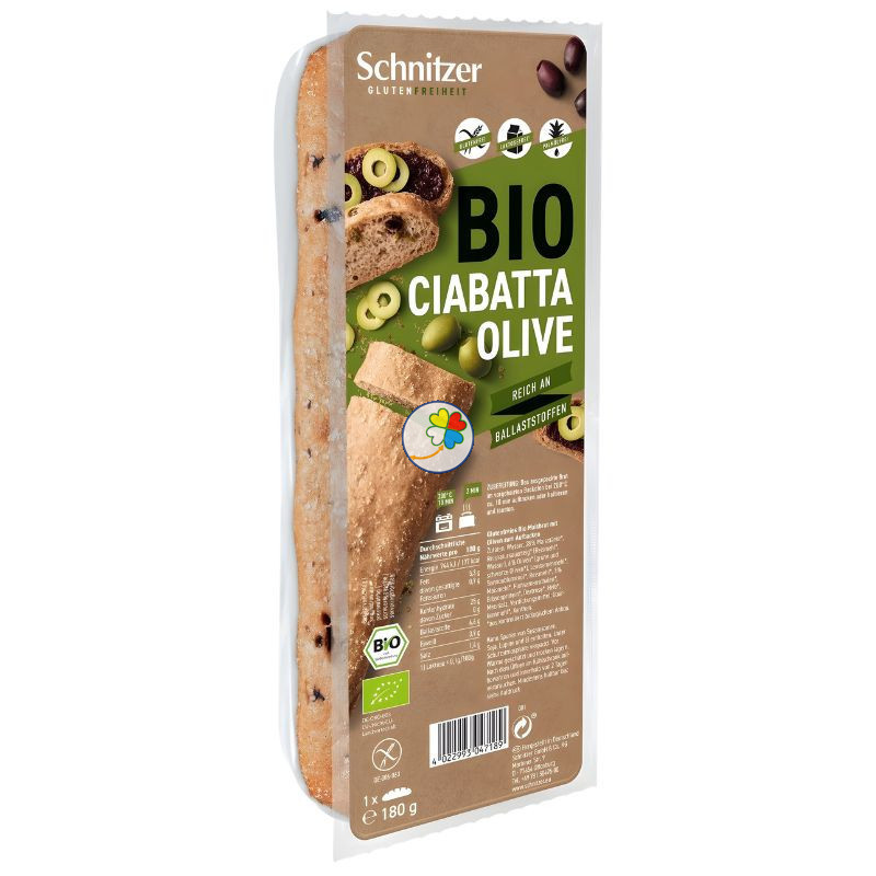 PAN CIABATTA CON ACEITUNAS SIN GLUTEN 180G SCHNITZER
