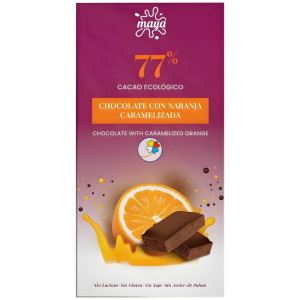 TABLETA CHOCOLATE 77% CON NARANJA CARAMELIZADA 70G MAYA ORGANIC