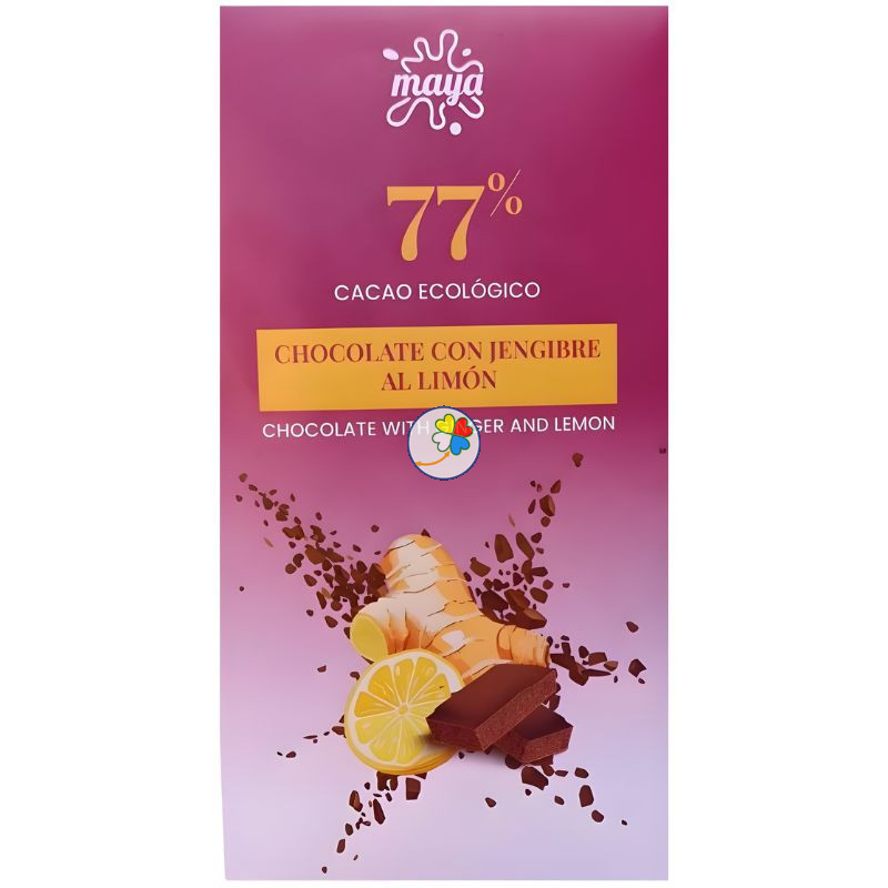 TABLETA DE CHOCOLATE 77% CON JENGIBRE AL LIMÓN 70G MAYA ORGANIC