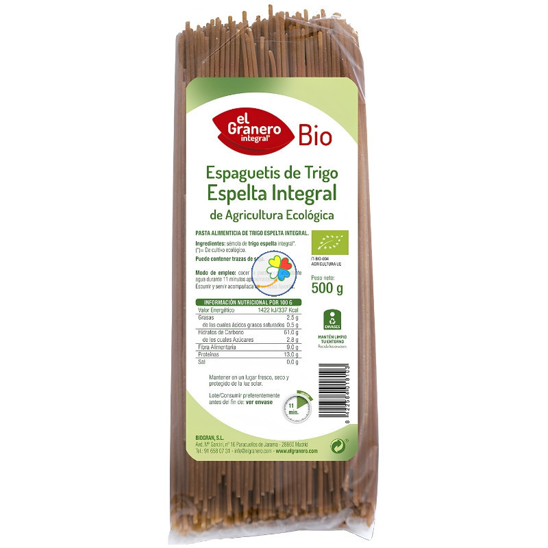 ESPAGUETIS DE TRIGO ESPELTA INTEGRAL BIO 500Gr. GRANERO