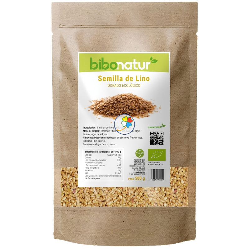SEMILLAS DE LINO DORADO ECO 500G BIBONATUR
