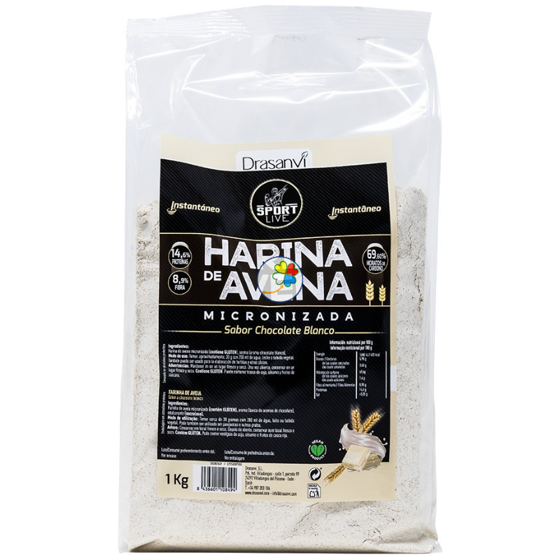 HARINA DE AVENA SABOR CHOCOLATE BLANCO 1KG DRASANVI SPORT LIVE