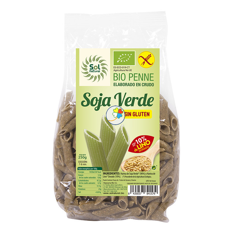 PENNE DE SOJA VERDE CON LINO BIO S/G 250Gr. SOL NATURAL