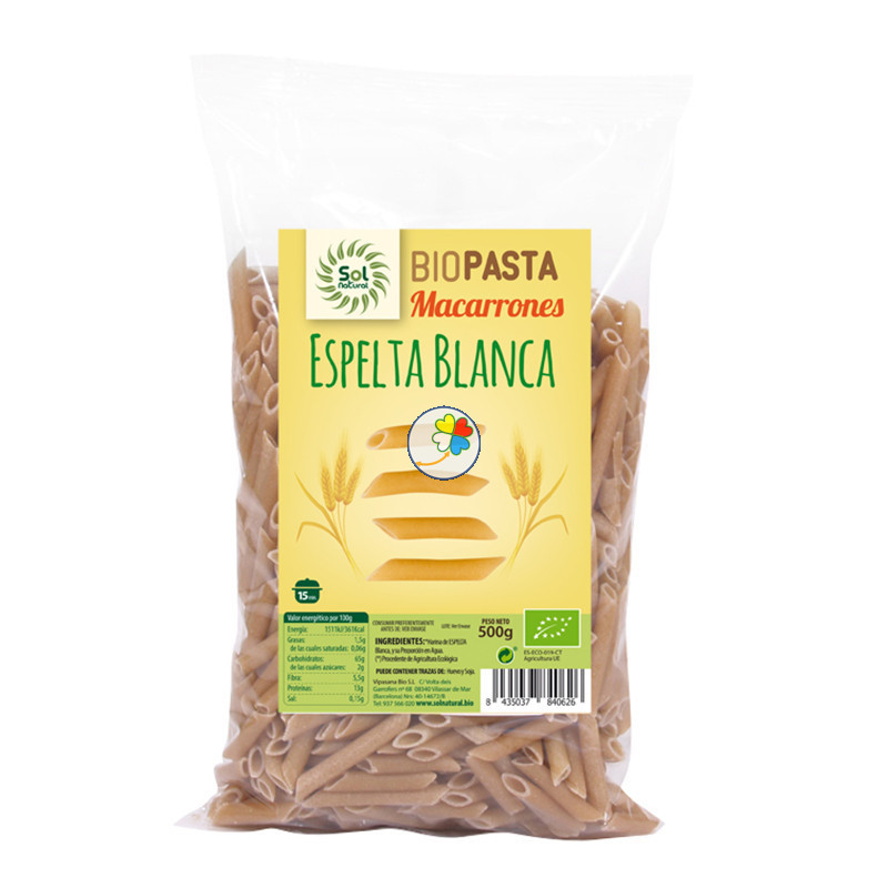 MACARRONES DE ESPELTA BLANCA BIO 500Gr. SOL NATURAL